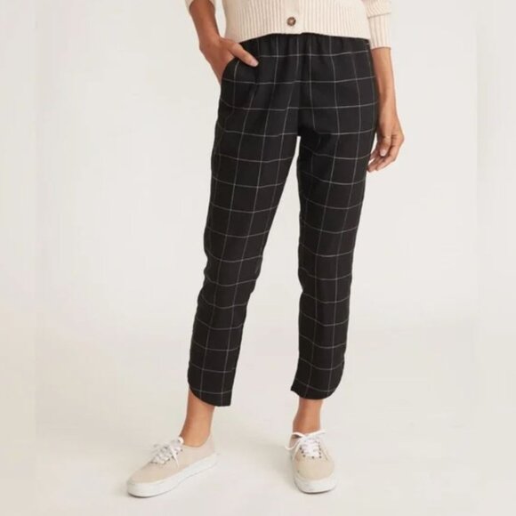 Marine Layer Allison Pant Womens Size L Elastic Waist Stretch Windowpane Black - Picture 1 of 8